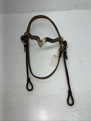 New Congress Leather Headstall W Spilt Reins Metal Plate Browband #6853 U-27