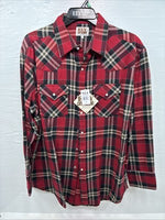 New Men’s ELY Cattleman Red Plaid Long Sleeve Pearl Snap XL O-55
