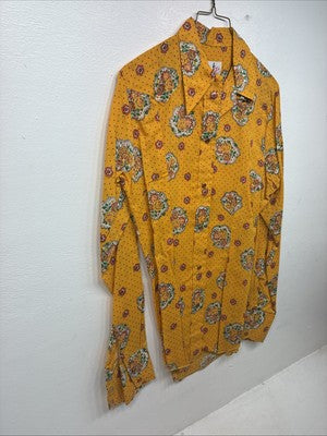 New Women’s Tem Tex Orange Floral Long Sleeve Pearl Snap Size 38 KK-2