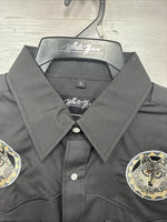 New Men’s White Horse Black Wolf Design Long Sleeve Pearl Snap Large AA-46 