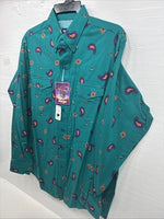 New Men’s Wrangler Teal Western Design Long Sleeve Button Up 16/5 Large T-27