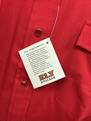 New Men’s ELY Cattleman Red Long Sleeve Pearl Snap 17 X 35 XL AA-119