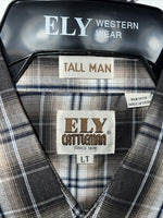 New Men’s Brown Plaid ELY Cattleman Long Sleeve Pearl Snap Shirt. L Tall P-68