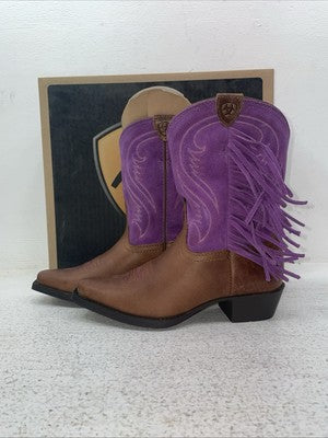New Kids Purple With Fringe Ariat Cowboy Boots. 10012797 1.5 1 1/2 M. 23-107