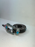 New Black Genuine Leather Blazin Roxx Blue Bling Cross XL Belt #N3520401 Z-78