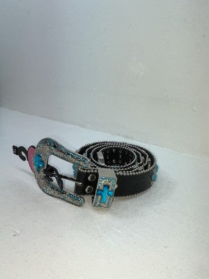 New Black Genuine Leather Blazin Roxx Blue Bling Cross XL Belt #N3520401 Z-78