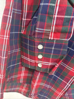 New Men’s ELY Plains Red Blue Plaid Long Sleeve Pearl Snap 14.5 Small T-86