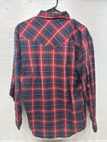 New Men’s ELY Plains Red Blue Plaid Long Sleeve Pearl Snap 16.5 Large V-96