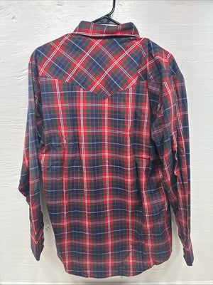 New Men’s ELY Plains Red Blue Plaid Long Sleeve Pearl Snap 16.5 Large V-96