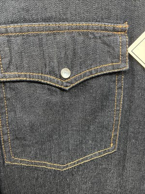 New Men’s ELY Cattleman Dark Jean Style Long Sleeve Pearl Snap Large Q-43