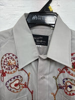 New Men’s Champion Western Gray Embroidered Long Sleeve Pearl Snap Large Q-55