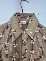 New Men’s ELY Plains Tan Red Floral Long Sleeve Pearl Snap Size 14.5 Small GG-7