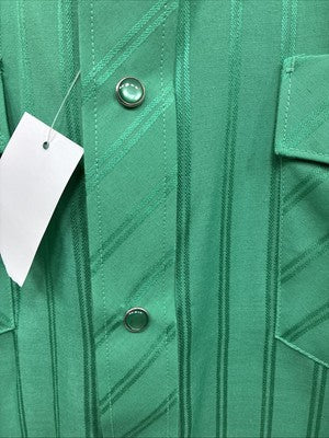 New Men’s White Horse Green Stripe Long Sleeve Pearl Snap Large Q-64