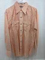 New Men’s Tem Tex Orange Stripe Long Sleeve Pearl Snap 16 X 35 Large AA-32