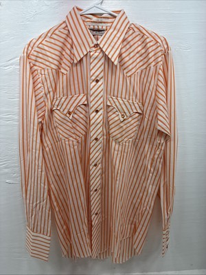 New Men’s Tem Tex Orange Stripe Long Sleeve Pearl Snap 16 X 35 Large AA-32