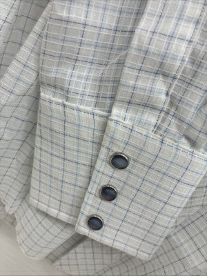 New Men’s H Bar C White Blue Plaid Long Sleeve Pearl Snap Larg M-37
