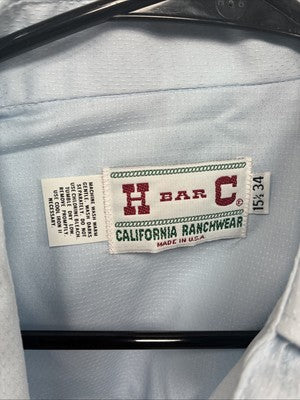 New Men’s H Bar C Baby Blue Long Sleeve Pearl Snap 15.5 Medium K-101