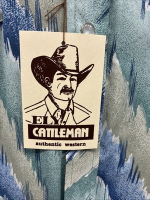 New Men’s ELY Cattleman Blue Green design Long Sleeve Pearl Snap 17 X 34 XL T-37