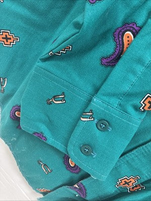 New Men’s Wrangler Teal Western Design Long Sleeve Button Up 16/5 Large T-27