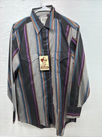 New Men’s ELY Cattleman Multicolor Stripe Long Sleeve Pearl Snap Medium Q-95