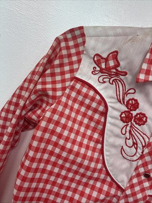 New Women’s Miss Rodeo Red Checker Long Sleeve Pearl Snap Small KK-27