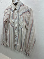 New Kids Champion Western White Stripe Long Sleeve Pearl Snap Size 16 CC-90