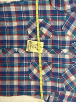 New Men’s ELY Cattleman Blue Multicolor Plaid Short Sleeve Pearl Snap Large X-15