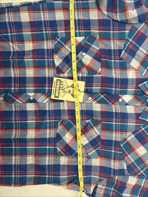 New Men’s ELY Cattleman Blue Multicolor Plaid Short Sleeve Pearl Snap Large X-15