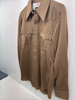 New Men’s Tem Tex Brown Simple Long Sleeve Pearl Snap 15.5 Medium M-40