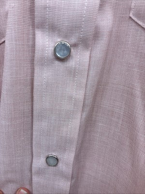 New Men’s H Bar C Pink Simple Long Sleeve Pearl Snap 15.5 Medium M-22