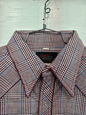 New Men’s Champion Western Burgundy Plaid Long Sleeve Pearl Snap XL M-100