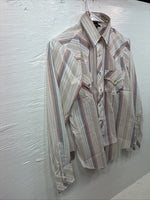 New Kids Champion Western White Stripe Long Sleeve Pearl Snap Size 16 CC-90