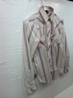 New Kids Champion Western White Stripe Long Sleeve Pearl Snap Size 16 CC-90