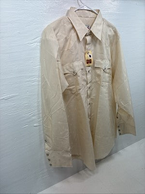 New Men’s H Bar C Tan Designed Long Sleeve Pearl Snap 17 X 34 XL X-104