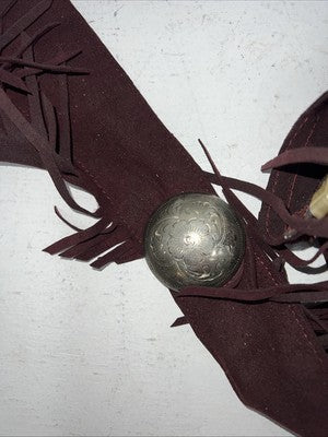New Burgundy Cowboys Show Chaps With Fringe Adjustable Waist 32” N-45