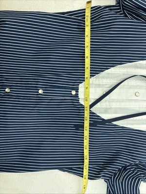 New Women’s H Bar C Blue Stripe Long Sleeve Pearl Snap Size 34 YY-108