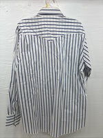 New Men’s H Bar C White Blue Stripe Long Sleeve Pearl Snap 16.5 X 34 Large V-108