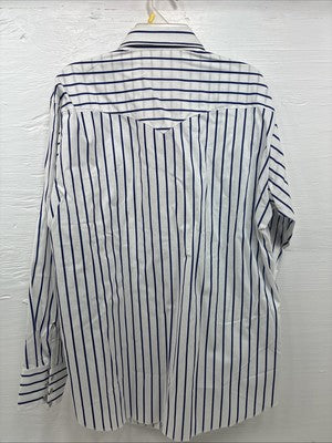 New Men’s H Bar C White Blue Stripe Long Sleeve Pearl Snap 16.5 X 34 Large V-108