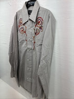 New Men’s Champion Western Gray Embroidered Long Sleeve Pearl Snap Large Q-55