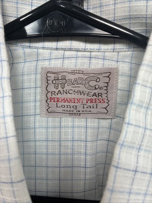 New Men’s H Bar C White Blue Plaid Long Sleeve Pearl Snap Larg M-37
