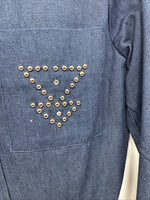 New Women’s H Bar C Blue Jean Long Sleeve Pearl Snap 34 TT-8