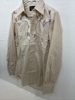 New Men’s Champion Western Tan design Long Sleeve Pearl Snap 15 Medium CC-11