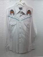 New Men’s ELY Diamond White Western Print Long Sleeve Pearl Snap Large V-35