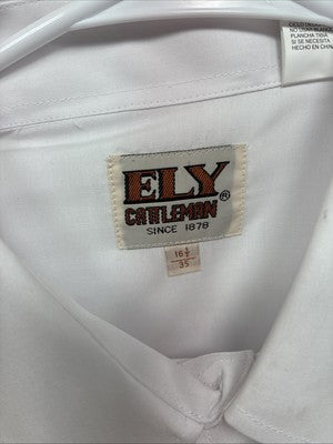 New Men’s ELY Cattleman White Long Sleeve Pearl Snap 16.5 X 35 Large CC-52