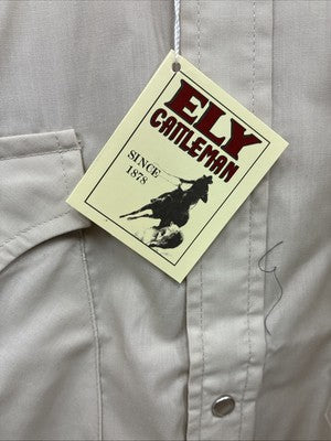 New Men’s ELY Cattleman Tan Short Sleeve Pearl Snap 16 Large AA-13