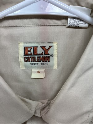 New Men’s ELY Cattleman Tan Short Sleeve Pearl Snap 16 Large AA-13