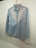 New Women’s Blue H Bar C Long Sleeve Button Up Shirt 3B-73