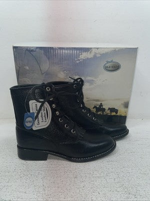 New Kids Black Lace Up Old West Cowboy Boots. 5110 2. 23-141