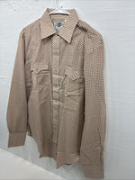 New Men’s Circle A Brown Checkered Long Sleeve Pearl Snap Large AA-55