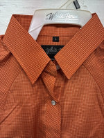 New Men’s White Horse Orange Plaid Long Sleeve Pearl Snap Large Q-41